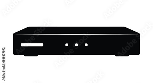 A flat black electronic device with indicator lights shown in a dark silhouette