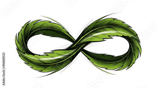 Vibrant green feather infinity symbol representing eternity and nature