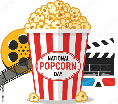 Popcorn and soda with movie tickets for a cinema snack illustration