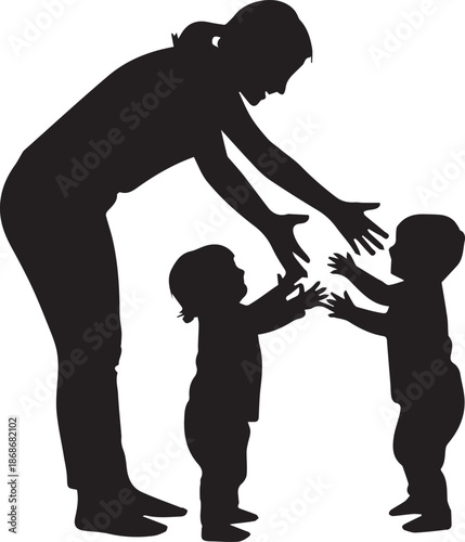 Adult helping two children play