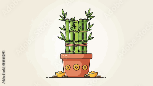Bamboo Plant in Terracotta Pot Illustration.