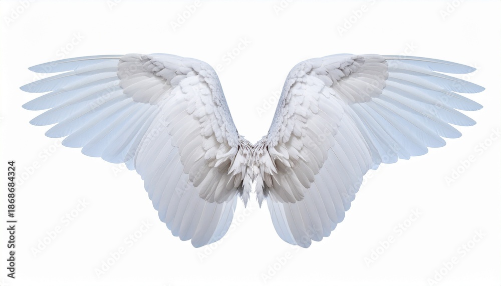 Fototapeta premium Symmetrical White Wings with Layered Feathers on Clean Background