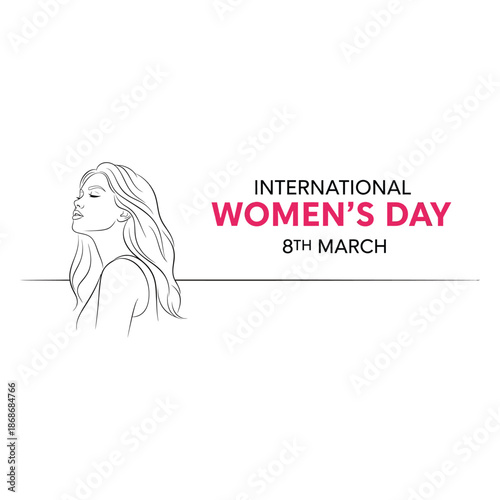 International womens day illustration with a woman profile and text on