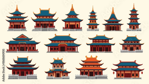 Collection of Traditional Chinese Temple Buildings.