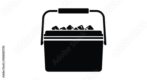 A simple black and white illustration of a lunch box filled with food silhouette