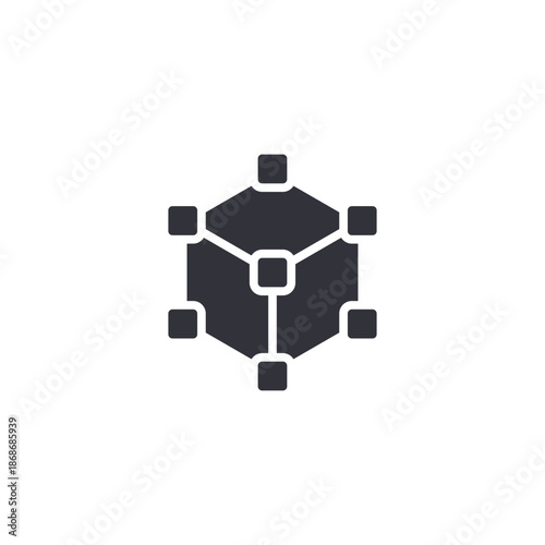 Digital network structure icon symbolizing system connectivity, data relationships, modular design, and scalable architecture.