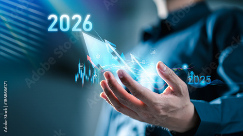 Bild auf Leinwand Business person draws increase arrow graph corporate future growth year 2025 to 2026