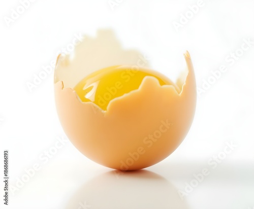 Cracked Open Egg with Clean Break Isolated on White Background