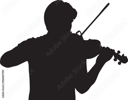 Black silhouette of a person playing a violin with a bow