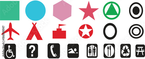 Universal Flat Icons and Geometric Shape Symbol Set Vector Illustration