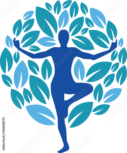 Wellness illustration representing health, yoga, and mindfulness. Calm and balanced lifestyle concept showing relaxation, meditation, self care, and mental well being.