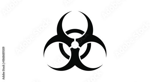 A stark black biohazard symbol prominently displayed against a clean white background a striking silhouette