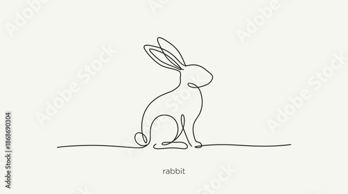 Vector Rabbit Line Drawing – Minimalist One-Line Side Profile of Sitting Bunny for Artistic, Nature, and Educational Design Themes