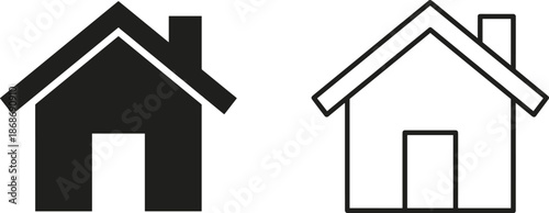 Home house icon set with solid and outline styles representing real estate property architecture housing concepts design vector minimal symbols