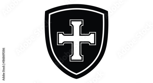 A striking black shield emblem featuring a white cross design a powerful and classic silhouette