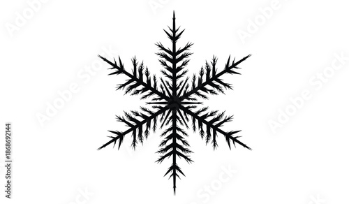 a detailed depiction of a single intricate black snowflake with symmetrical branches showcasing the beauty of winter s crystalline structures and patterns