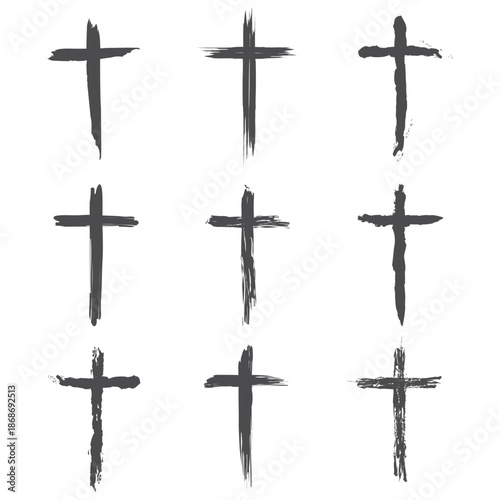 Christian cross set collection. Paint brush stroke cross. Religious cross.	