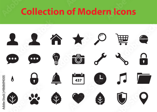 Collection of modern black icons for web and mobile design.