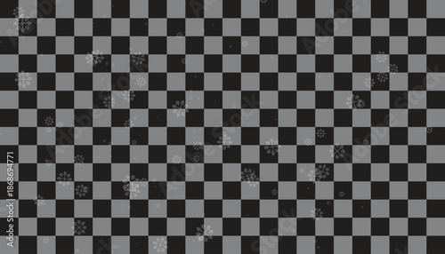 Transparent checkerboard background with falling snow and delicate white snowflakes overlay