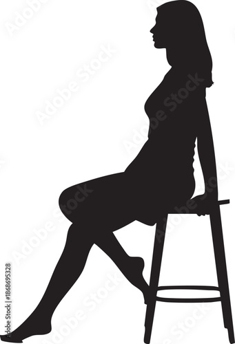 Silhouette of a woman sitting on a stool with one leg bent and the other extended bent leg