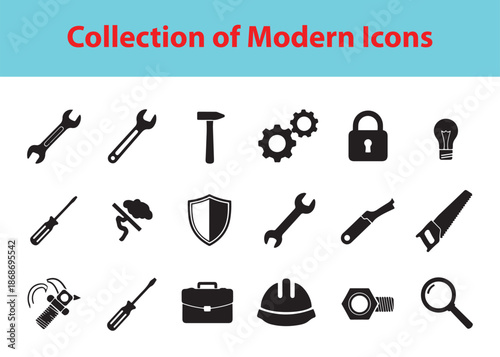 Collection of essential tools and safety equipment icons.