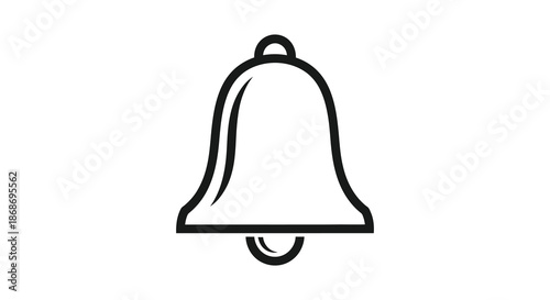 A simple black and white illustration depicting a classic bell shape in a stark silhouette