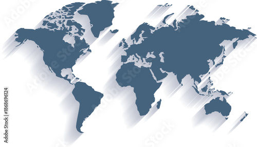 A stylized world map illustration with a modern flat design aesthetic