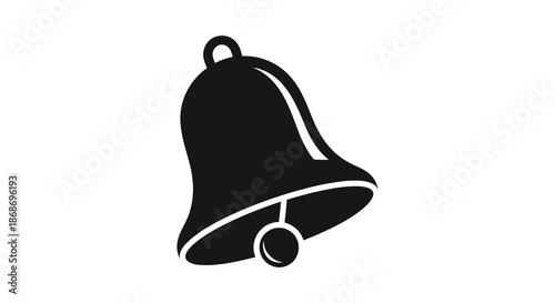 A striking black bell image with a looped handle and clapper presented as a silhouette