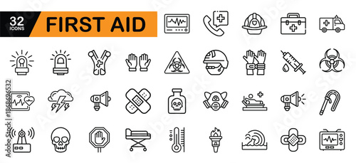 First Aid Icons Set with Medical and Emergency Symbols