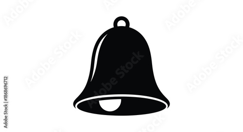 A simple black bell icon clearly defined with a striking shape and form silhouette
