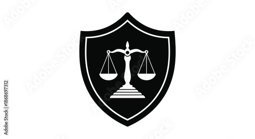A striking black shield emblem displaying scales of justice a symbol of law and fairness silhouette