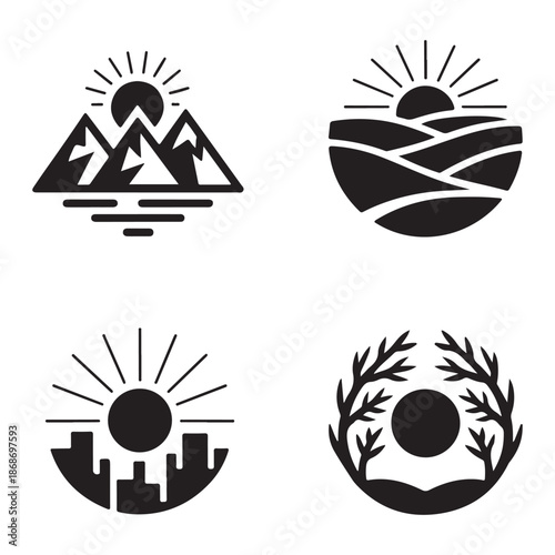 Arctic cold sunrise sun silhouette for winter weather graphics