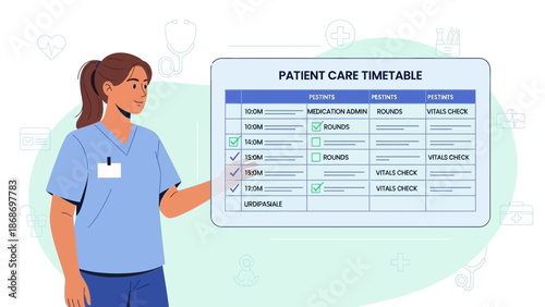 Nurse with Patient Care Timetable, Healthcare Schedule, Medical Planning