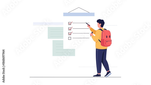 Student checking off tasks on a checklist, planning and organization concept