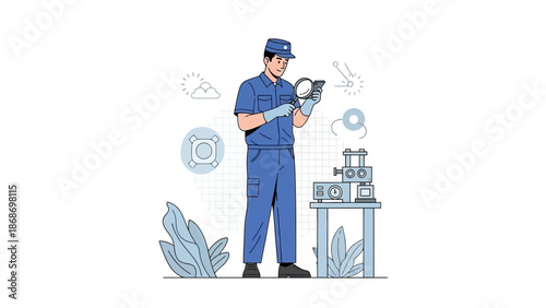 Technician Inspecting Electronics with Magnifying Glass, Technology Repair Concept
