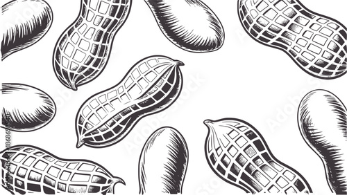 Detailed black and peanuts in shells and unshelled