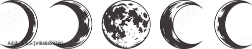 Five minimalist black and moon phase in outline style