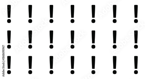 A repetitive pattern of black exclamation point shapes against a clean white background silhouette