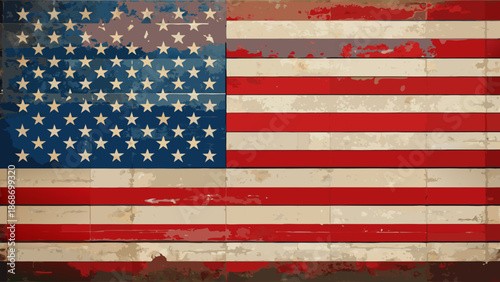 Vintage style illustration of the flag of the united states of america with a grunge texture