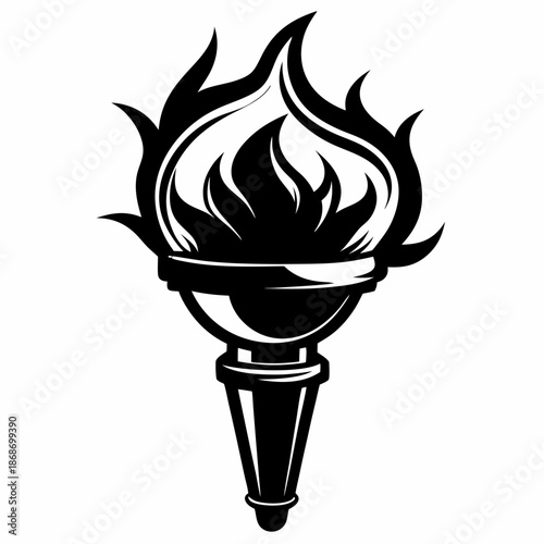 Black and white torch illustration flaming torch symbol fire light  olympic games