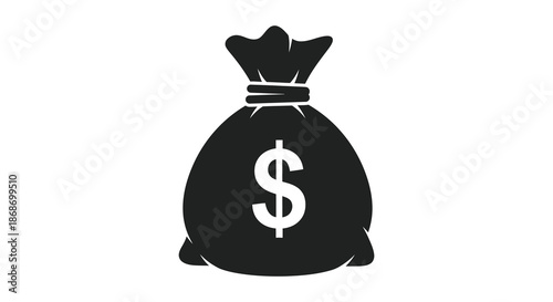 A striking black silhouette of a money bag with a prominent dollar sign representing wealth and finance silhouette