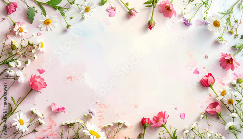 Wallpaper Mural Colorful spring flower frame on light background with central copy space Torontodigital.ca