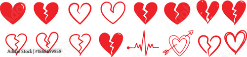broken heart icon set,seperate,Heartbreak / broken heart or divorce flat i