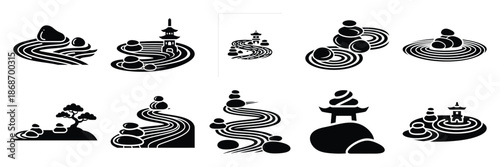 Bild auf Leinwand zen garden silhouette icon set,Transport symbol
