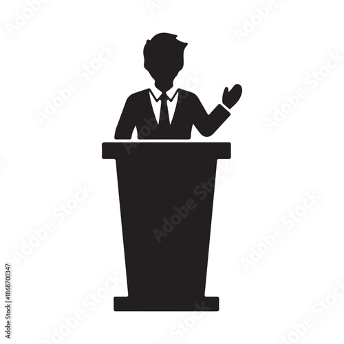 Businessman delivering a speech at a podium isolated on transparent background