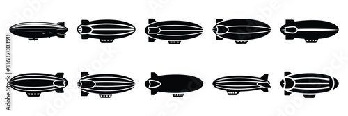 airship zeppelin silhouette icon set,Transport symbol. Vector illustration.