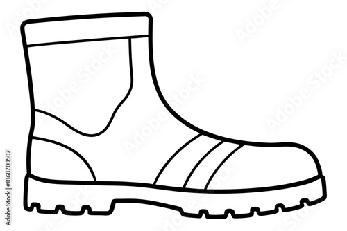 Outlined Rubber Boot with Tread Line Icon Waterproof Footwear SVG Vector