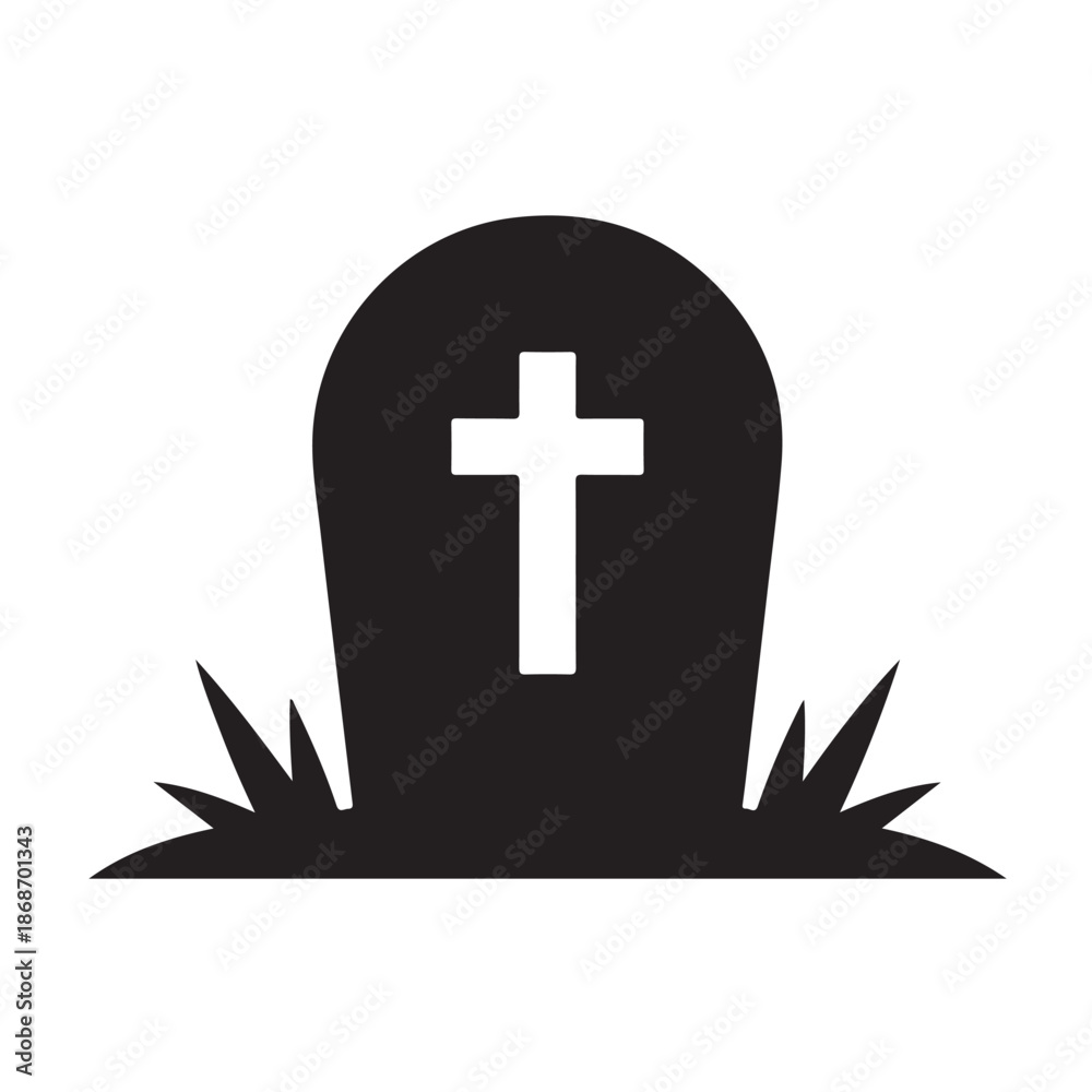 Obraz premium Gravestones vector illustration for halloween with tomb on grave featuring holiday tombstone with gravestone for memorial day and grass around cross
