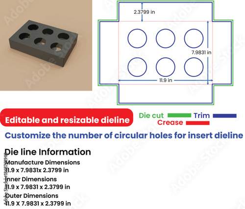 Packaging Dieline Template With Circular Holes And Dimensions For Customization die cut crease