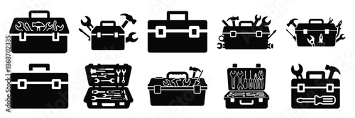 toolbox kit silhouette icon set,Transport symbol. Vector illustration.